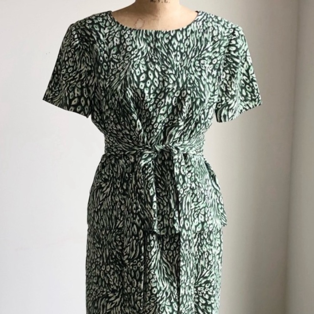 Vintage Sag Harbor Green Animal Print Dress